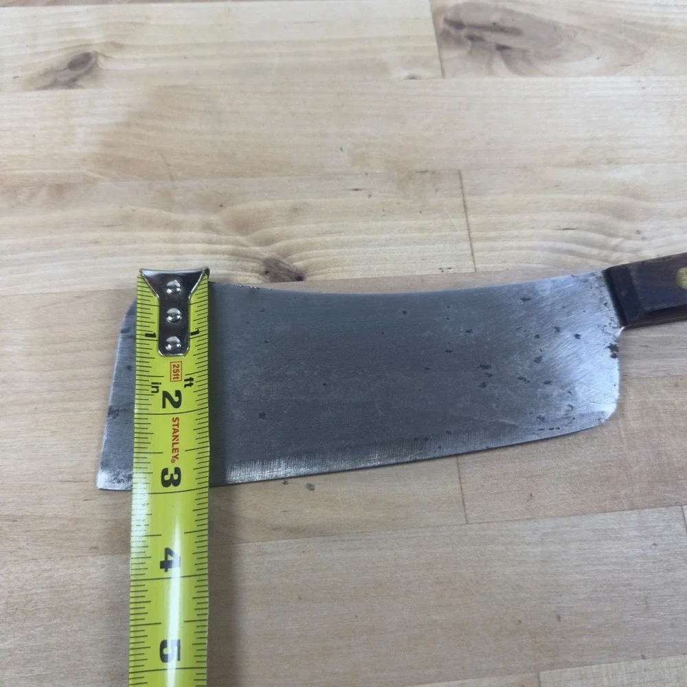 Vintage Robinson Carbon Steel Cleaver 7 inch Meat Butcher Knife Wood Handle USA